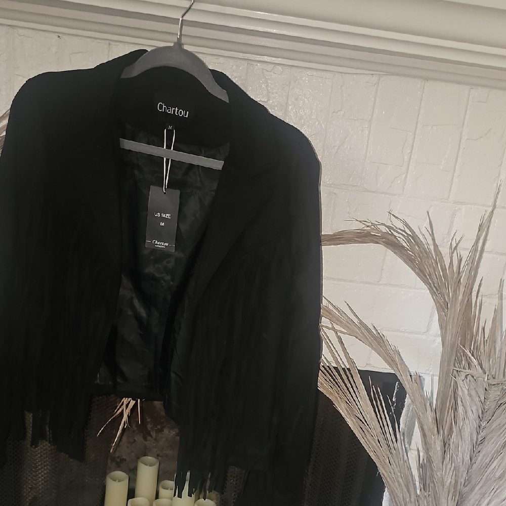 Chartou Women's Black Fringe Blazer